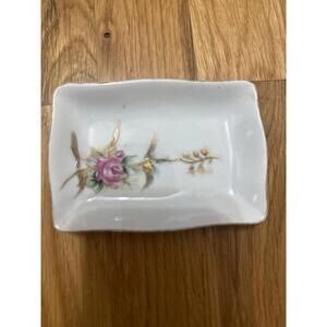 Vintage Royal Sealy Japan Moss Rose Trinket Dish
